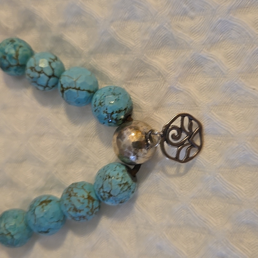 SILPADA Sterling Silver .925 Turquoise Faceted Bead Brown String Bracelet - Picture 2 of 3